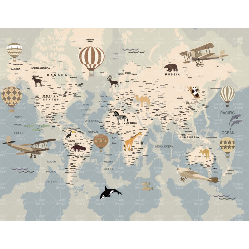 Бесшовные детские фотообои Aircraft map