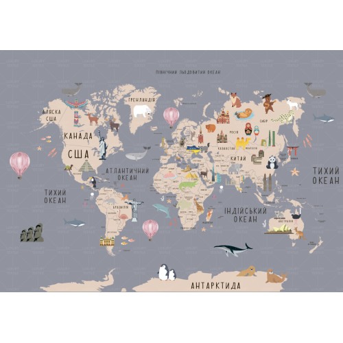 Бесшовные детские фотообои Map Ukrainian version